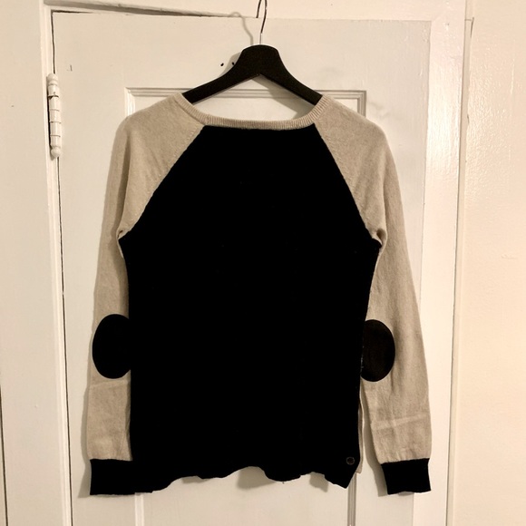 J Crew Black and Tan Color-block Wool-Blend Sweater with Elbow Pads - Picture 5 of 6